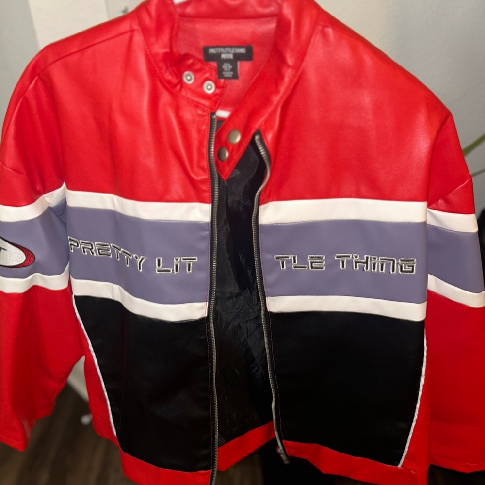 PrettyLittleThing Red and Black Bomber Jacket